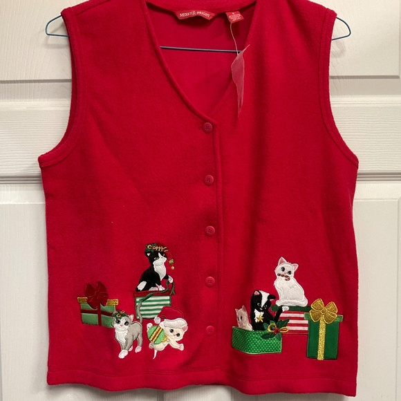 New Merry & Bright Christmas Kitties Vest Size S - Picture 3 of 7